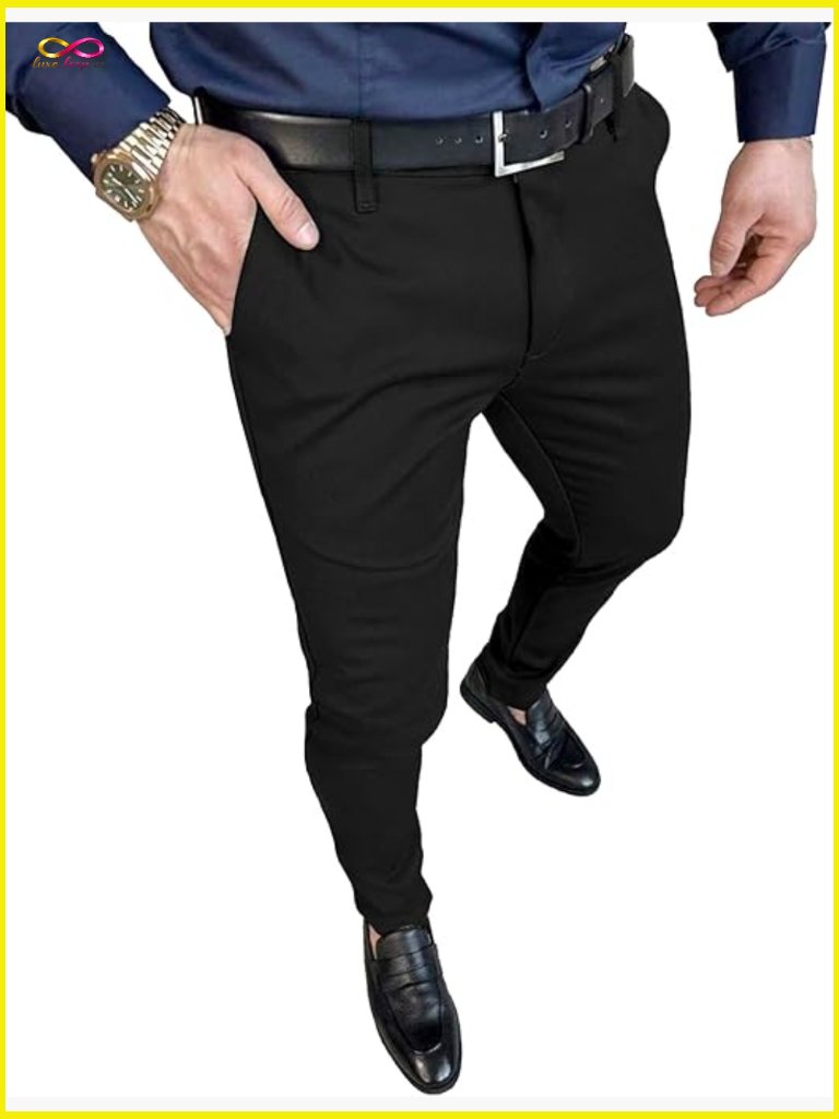 Men's Slim Fit Stretch Dress Pants Skinny Tapered Suit Trousers With Expandable